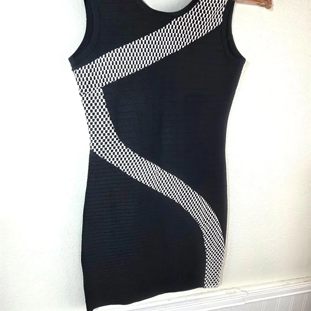 Women's Guess Bodycon Snatched Elegant Black and White Mesh Women's Dress Size S - Picture 3 of 10